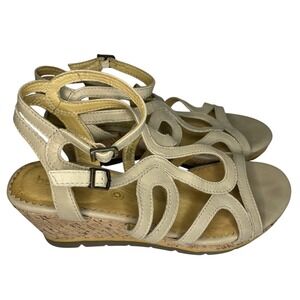 Bussola Saint Tropez Cream Leather Strappy Cork Wedge Sandals Women 39/8.5